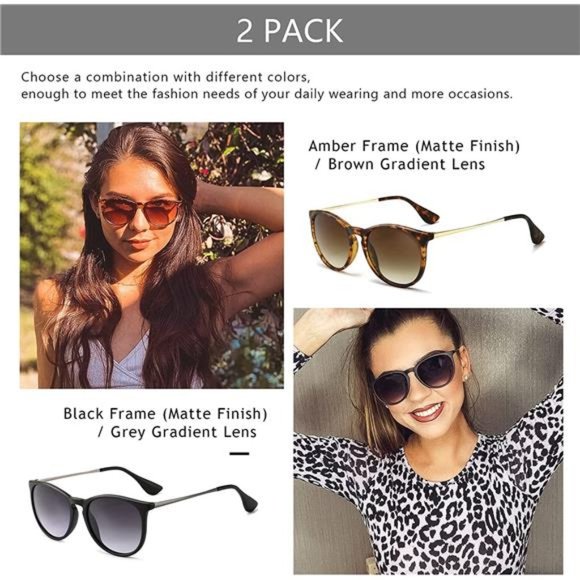 2 Pack Vintage Round Sunglasses for Women Men Classic Retro Designer Style - Picture 4 of 7